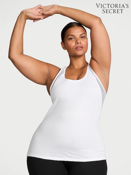 Victoria's Secret White Racerback Mesh Tank Top (AP6222) | £29