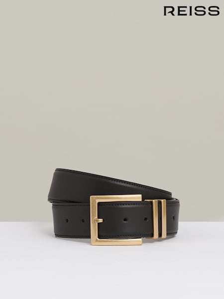 Reiss Chocolate Brompton Leather Square Buckle Belt (AP6294) | £88