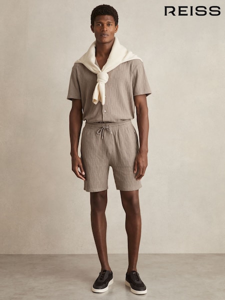 Reiss Mink Brown Phillimore Cotton Textured Drawstring Shorts (AP6310) | £88