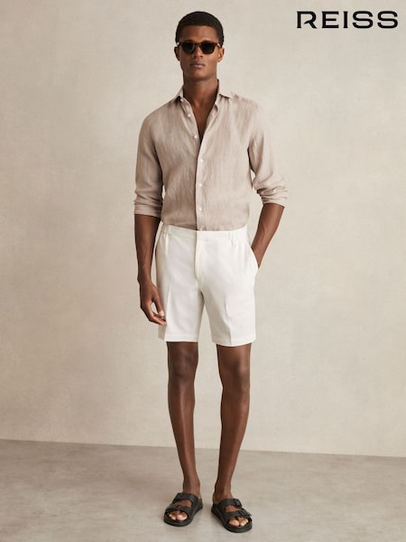 Reiss Mink Brown Ruban Linen Striped Cutaway-Collar Shirt (AP6314) | £98