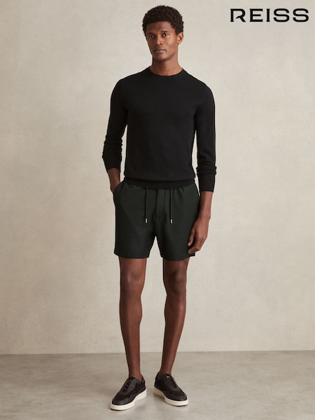 Reiss Dark Green Newmark Textured Drawstring Shorts (AP6315) | £88