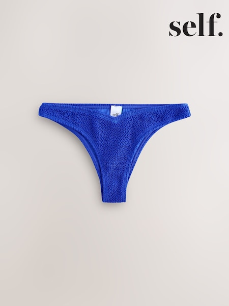 self. Cobalt Blue Crinkle Brazilian V-High Leg Bikini Bottoms (AP6373) | £15