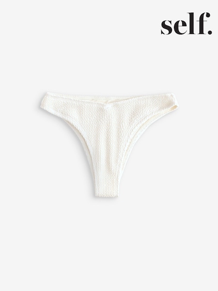 self. Cream Crinkle Brazilian V-High Leg Bikini Bottoms (AP6374) | £15