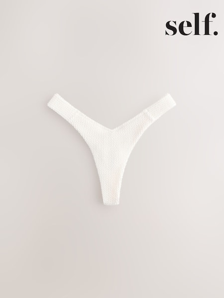self. Cream Crinkle Tanga High Leg Bikini Bottoms (AP6377) | £16