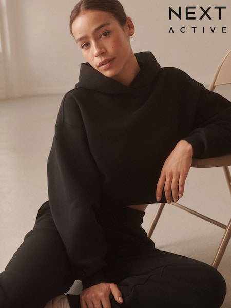 Black Active Cropped Hoodie (AP6566) | £32