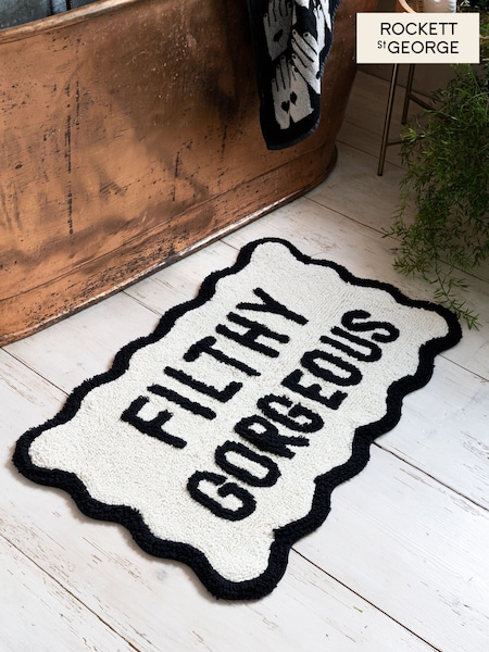 Rockett St George Monochrome Filthy Gorgeous Slogan 100% Cotton Bath Mat (AP6580) | £24