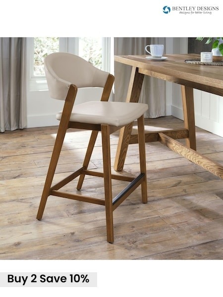 Bentley Designs Rustic Oak Ivory Camden Upholstered Bar Stool (AP6725) | £260