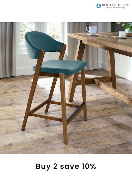Bentley Designs Rustic Oak Azure Camden Upholstered Bar Stool (AP6728) | £260