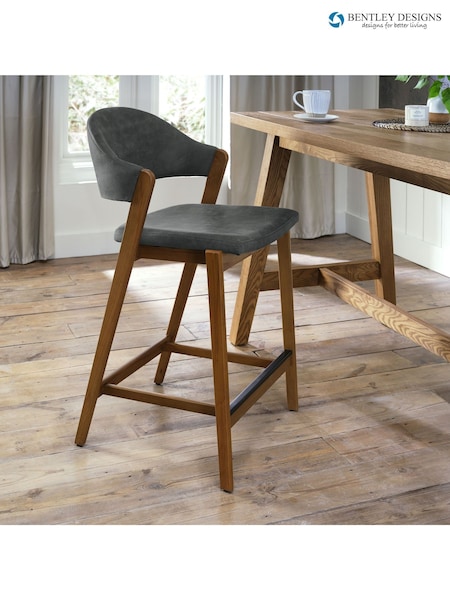 Bentley Designs Rustic Oak Dark Grey Camden Upholstered Bar Stool (AP6735) | £260