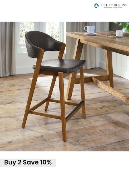 Bentley Designs Rustic Oak Old West Vintage Camden Upholstered Bar Stool (AP6738) | £260