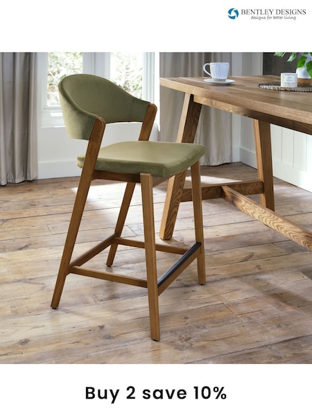 Bentley Designs Rustic Oak Cedar Camden Upholstered Bar Stool (AP6739) | £260