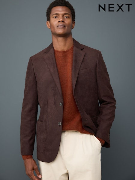 Chocolate Brown Regular Fit Regular Fit Suede Blazer (AP6751) | £99
