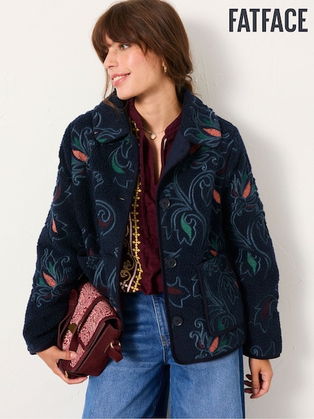 Fatface Navy Garratt Embroidered Borg Fleece (AP6804) | £89