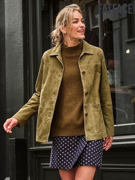 FatFace Erin Olive Green Suede Jacket (AP6827) | £225