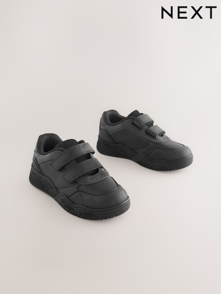 Black Dinosaur Touch Fastening Leather School Shoes (AP6839) | £28 - £32