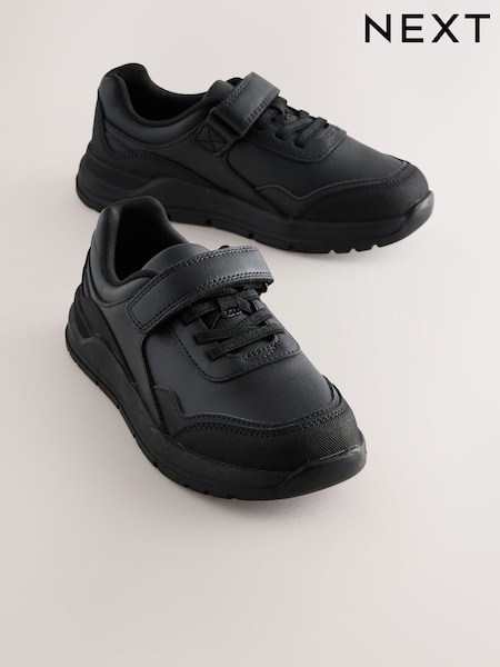 Black Elastic Lace School Shoes (AP6841) | £28 - £32