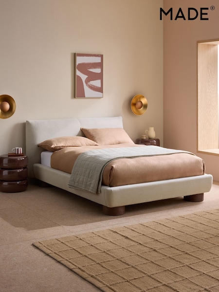 MADE.COM Soft Textured Weave Linen White Jude Bed (AP6878) | £699 - £849