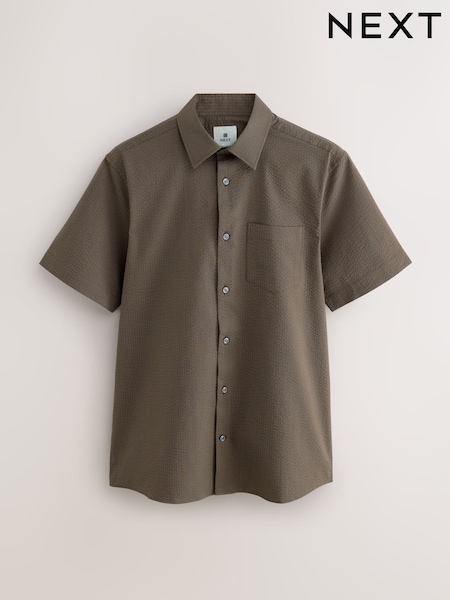 Brown Regular Fit Short Sleeve Seersucker Shirt (AP7038) | £35