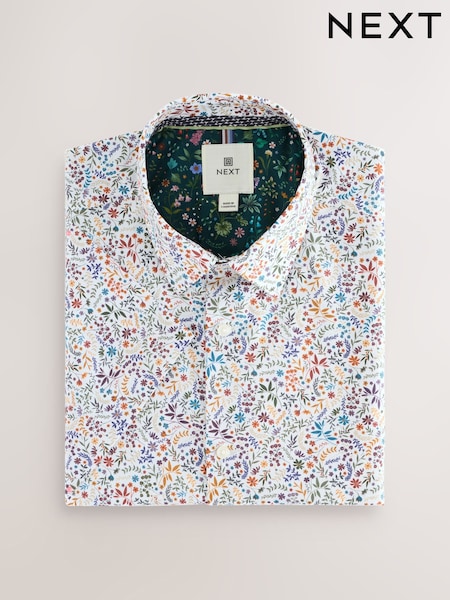 White/Multicolour Ditsy Regular Fit Short Sleeve Shirt (AP7040) | £35