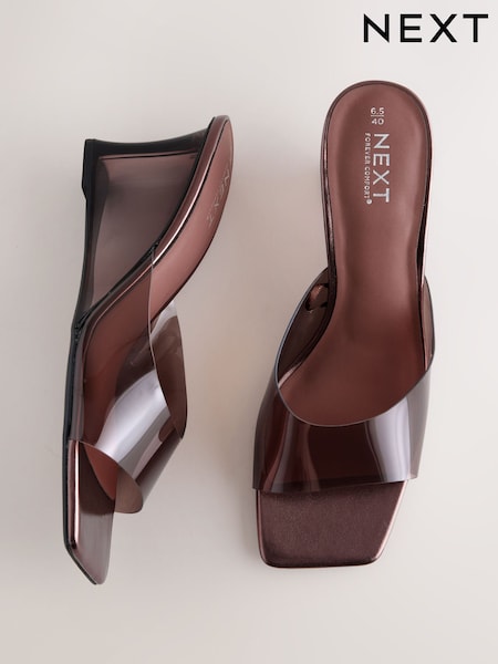 Chocolate Brown Forever Comfort® Square Toe Vinyl Wedge Mules (AP7108) | £44