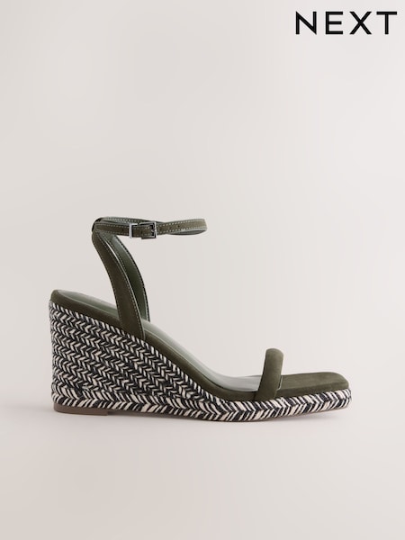 Khaki Green Forever Comfort® Square Toe Espadrille Wedge Heels (AP7110) | £44