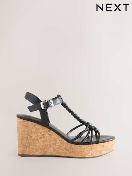 Black Forever Comfort® Plaited Strappy Wedge Heels (AP7120) | £44