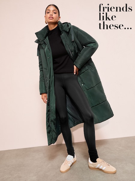 Friends Like These Green Long Line Hooded Padded Coat (AP7139) | £79