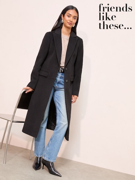 Friends Like These Black Tailored Maxi Length Single Button Coat (AP7143) | £79