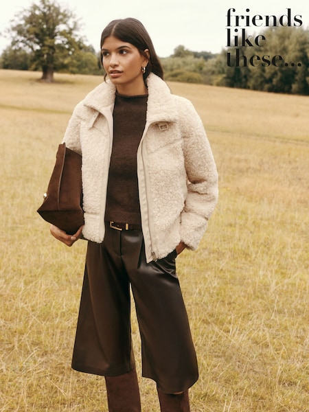 Friends Like These Ivory Zip Through Borg Jacket (AP7164) | £69