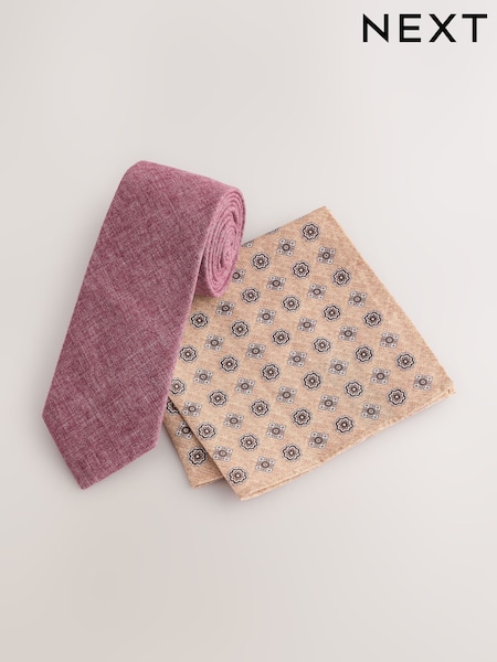Red/Cream Wide Tie and Pocket Square Set (AP7208) | £22