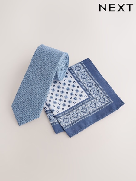 Blue Wide Tie and Pocket Square Set (AP7209) | £22