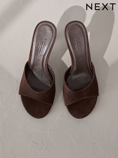 Chocolate Brown Suede Signature Premium Leather Suede Open Toe Mules (AP7222) | £65