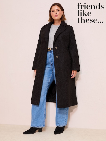 Friends Like These Black Curve Wrap Belted Boucle Textured Midi Coat (AP7225) | £79