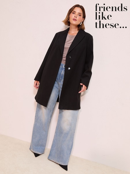 Friends Like These Black Curve Tailored Mid Length Single Button Coat (AP7268) | £65