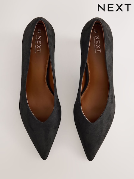 Black Standard/Wide Fit Forever Comfort® Point Toe Low Kitten Heels (AP7313) | £29