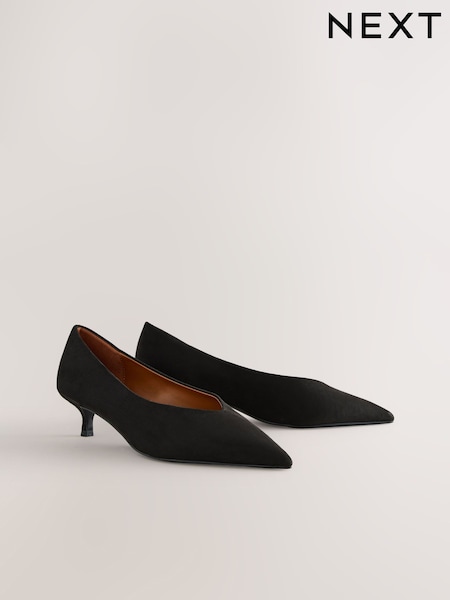 Black Extra Wide Fit Forever Comfort® Point Toe Low Kitten Heels (AP7339) | £29