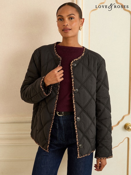 Love & Roses Black Collarless Padded Short Jacket (AP7354) | £69
