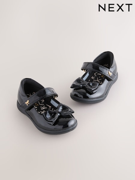 Black Patent Standard Fit (F) Bow Mary Jane School Shoes (AP7394) | £20 - £26