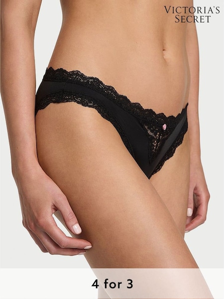 Victoria's Secret Black Lace Trim Bikini Knickers (AP7420) | £14