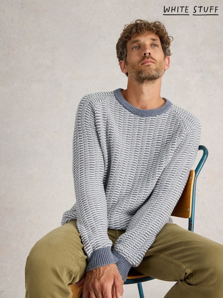 White Stuff Blue Textured Crew Neck Jumper (AP7681) | £60
