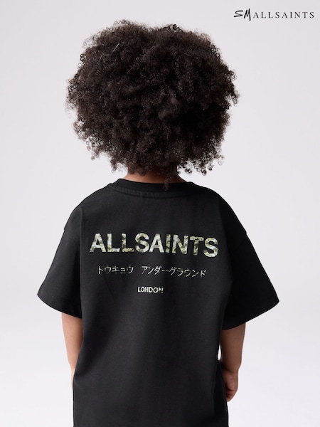 smALLSAINTS Black/Camo Younger Boys Oversized Underground Crew T-Shirt (AP7913) | £20 - £22