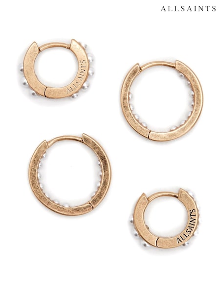 AllSaints Gold Pearl Huggie Set (AP7949) | £39