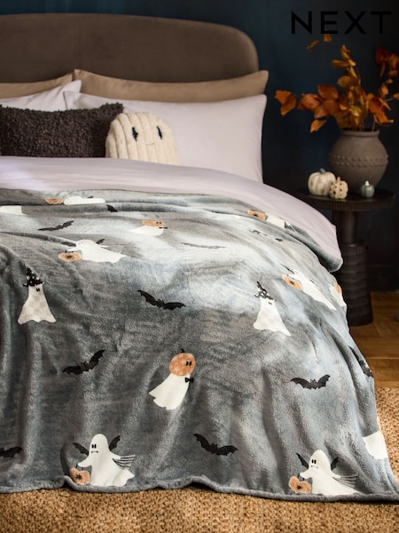 Grey Halloween Print Fleece Throw (AP8053) | £18 - £26