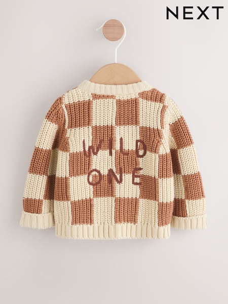 Natural Checkerboard Baby Knitted Cardigan (0mths-2yrs) (AP8188) | £16 - £18