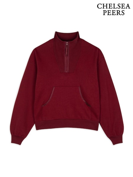 Chelsea Peers Red 100% Cotton Quarter Zip Funnel Sweater (AP8198) | £50