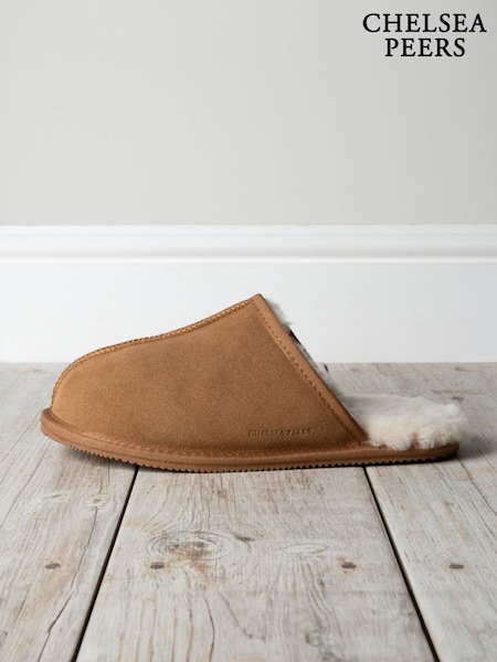 Chelsea Peers Natural Mens Suede Sheepskin Mule Slippers (AP8206) | £70