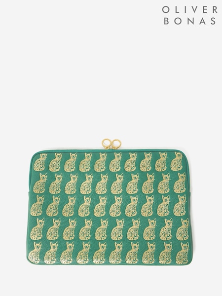 Oliver Bonas Green Cat Laptop Case (AP8305) | £30