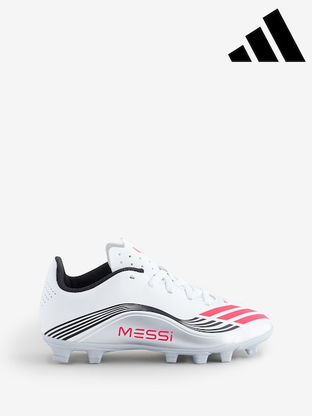 adidas White Blue Kids F50 Messi Club Firm Multi Ground Boots (AP8387) | £0