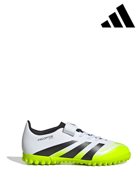 adidas White/Lemon Kids Predator Club Hook and Loop Turf Boots (AP8389) | £0