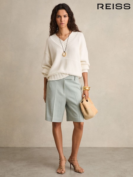 Reiss Blue Dalora Tailored Bermuda Shorts with Linen (AP8490) | £130